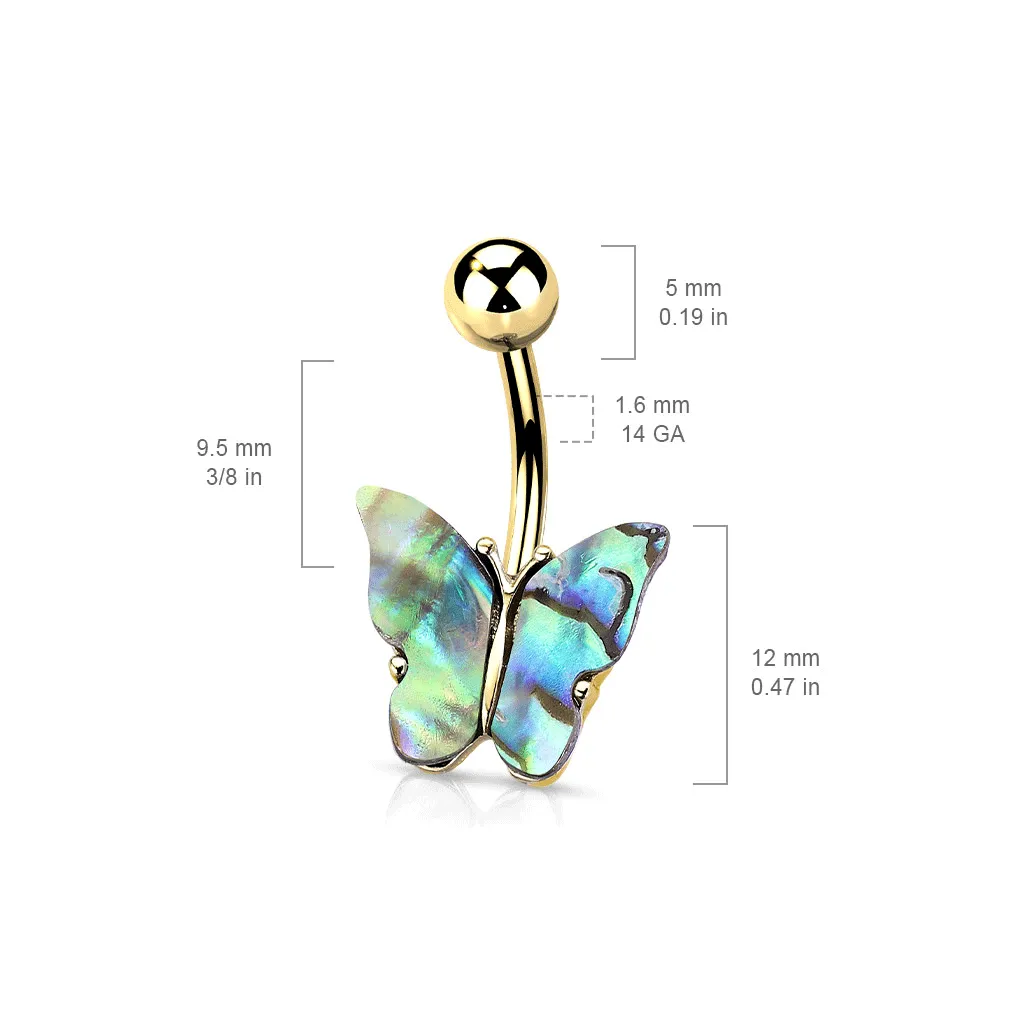 Abalone Shell Butterfly Belly Ring with Gold Plating