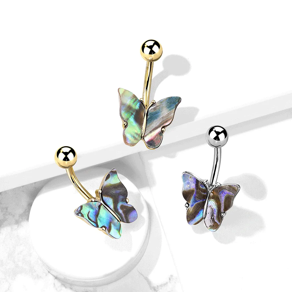 Abalone Shell Butterfly Belly Ring with Gold Plating