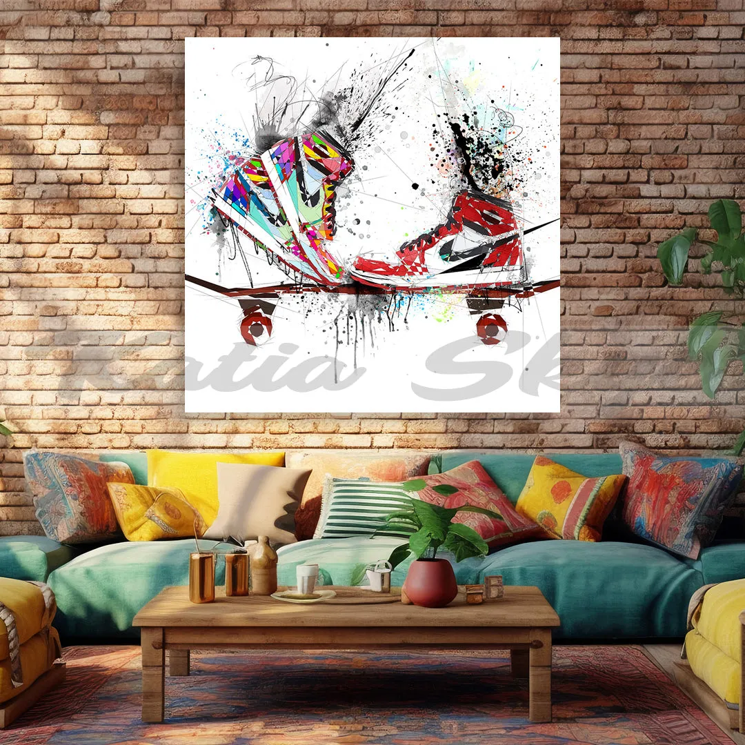 ABSTRACT KISSING SNEAKERS ON SKATEBOARD ART INSPIRED BY AIR JORDANS SNEAKERS //SNK-AJ13