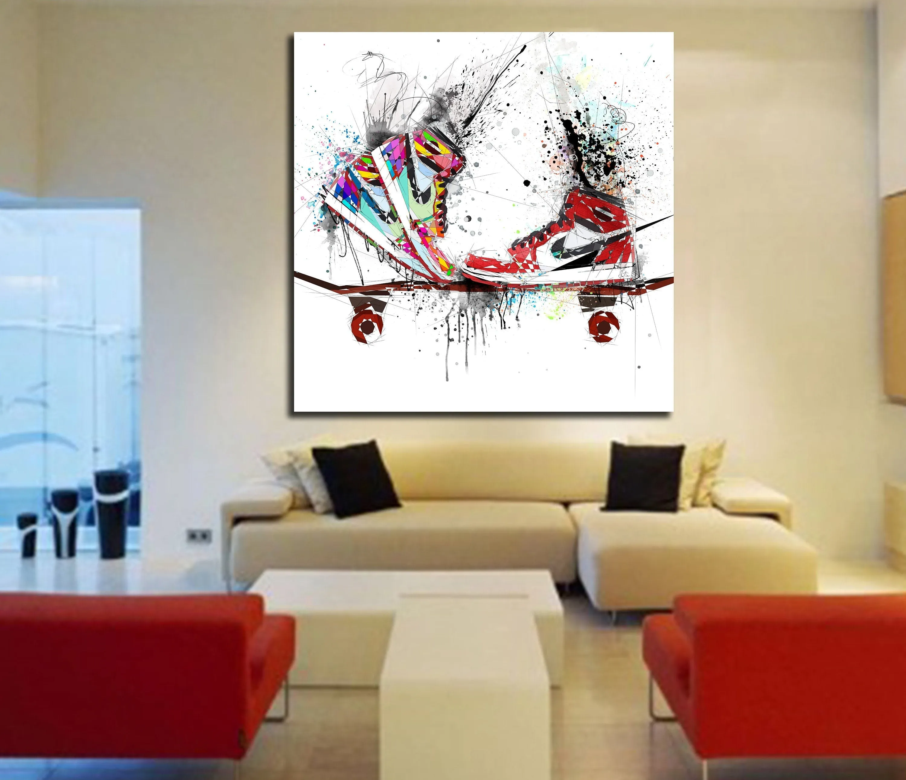 ABSTRACT KISSING SNEAKERS ON SKATEBOARD ART INSPIRED BY AIR JORDANS SNEAKERS //SNK-AJ13