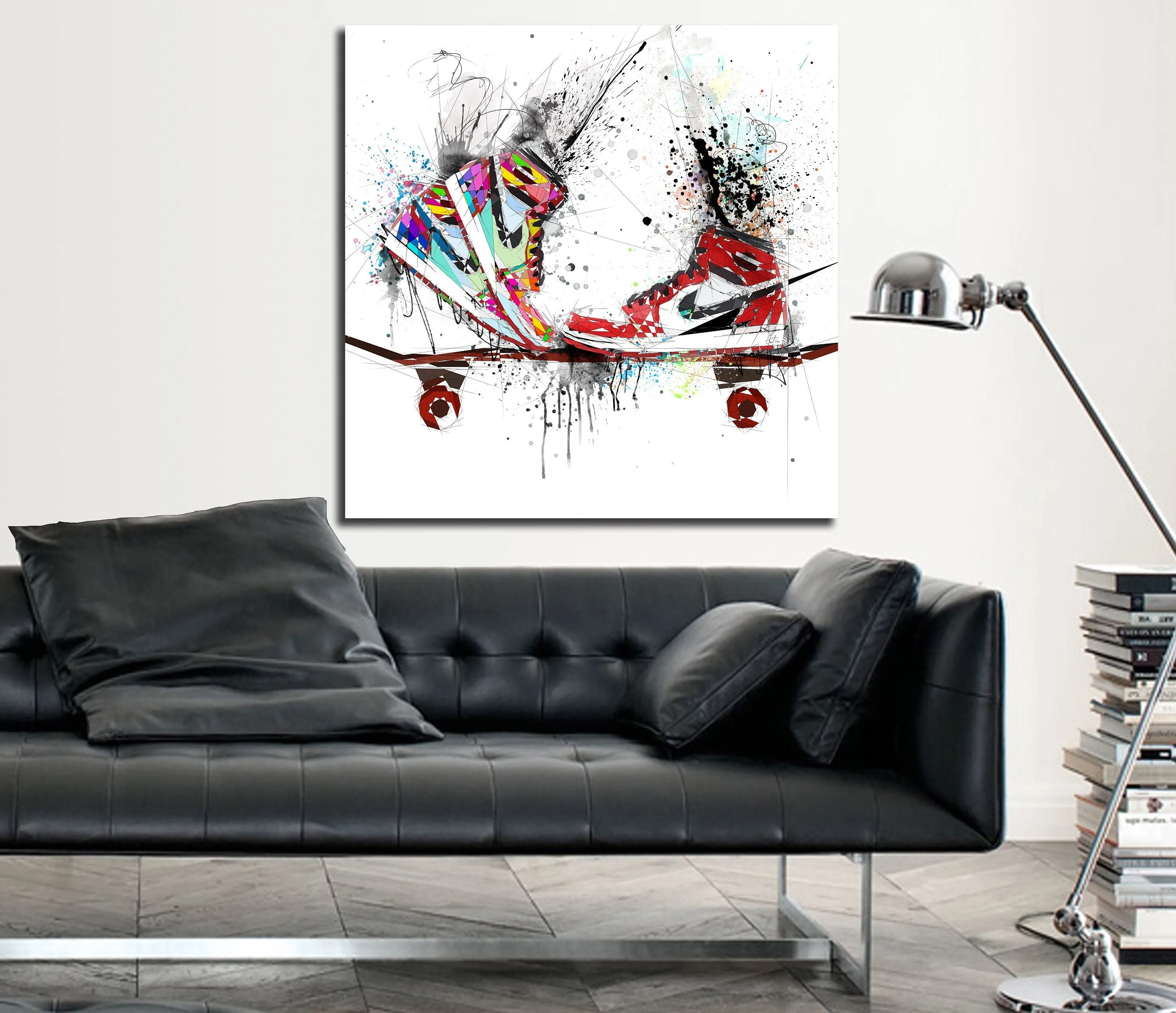 ABSTRACT KISSING SNEAKERS ON SKATEBOARD ART INSPIRED BY AIR JORDANS SNEAKERS //SNK-AJ13