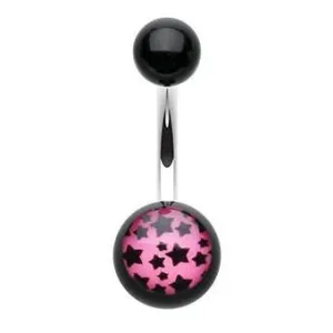 Acrylic Pink Star Gaze Navel Bar