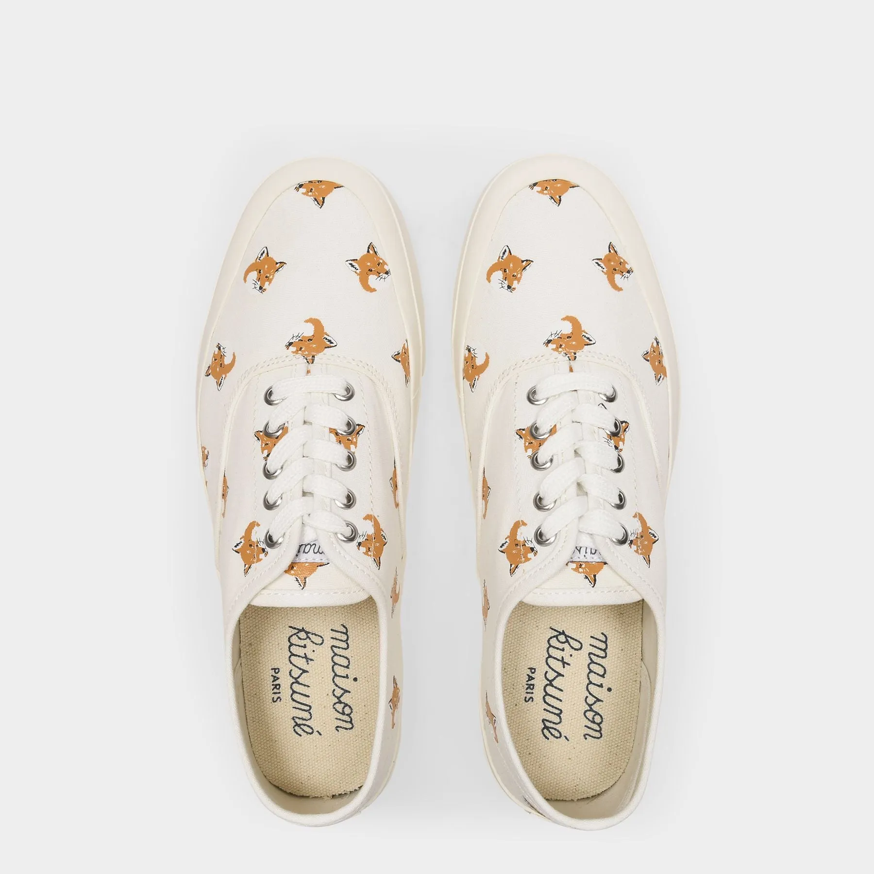 All Over Fox Head Sneakers in White Canvas