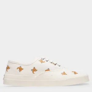 All Over Fox Head Sneakers in White Canvas