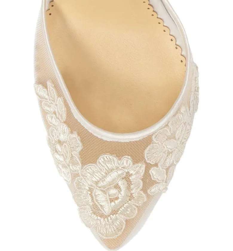 Amelia Floral Lace Wedding Heels in Ivory