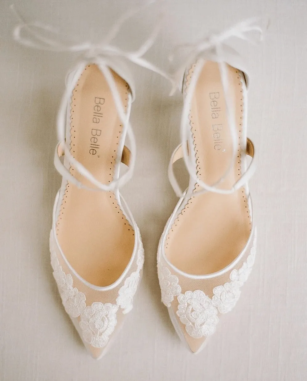 Amelia Floral Lace Wedding Heels in Ivory