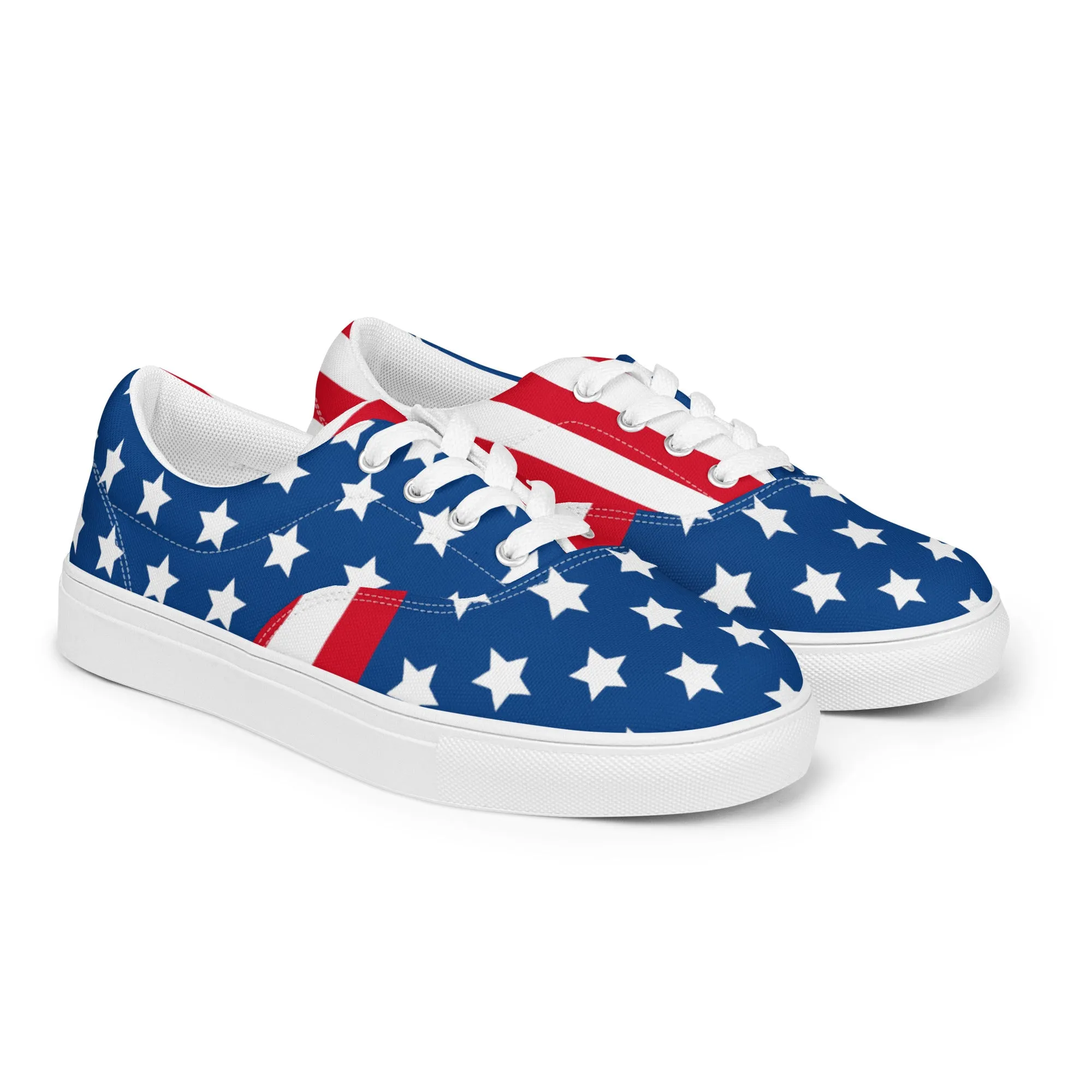 American Flag Men's Low Tops, US Flag July Forth Best Designer Men’s Lace-up Canvas Shoes (US Size: 5-13)