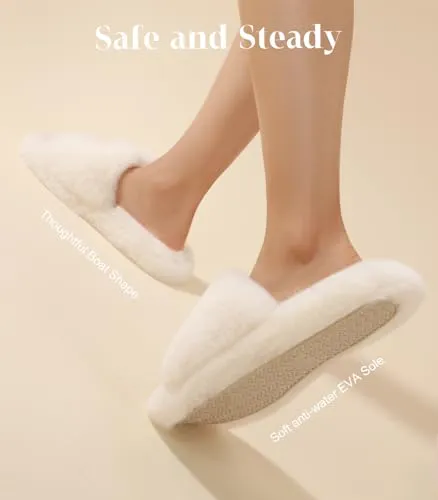 Ankis White Women's Plush Slippers - Cute Chic Versatile Pretty Platform Slippers, Open Toe, Non-slip Womens House Fluffy Slippers, Fuzzy Slippers for Women Indoor Outdoor, All Seasons