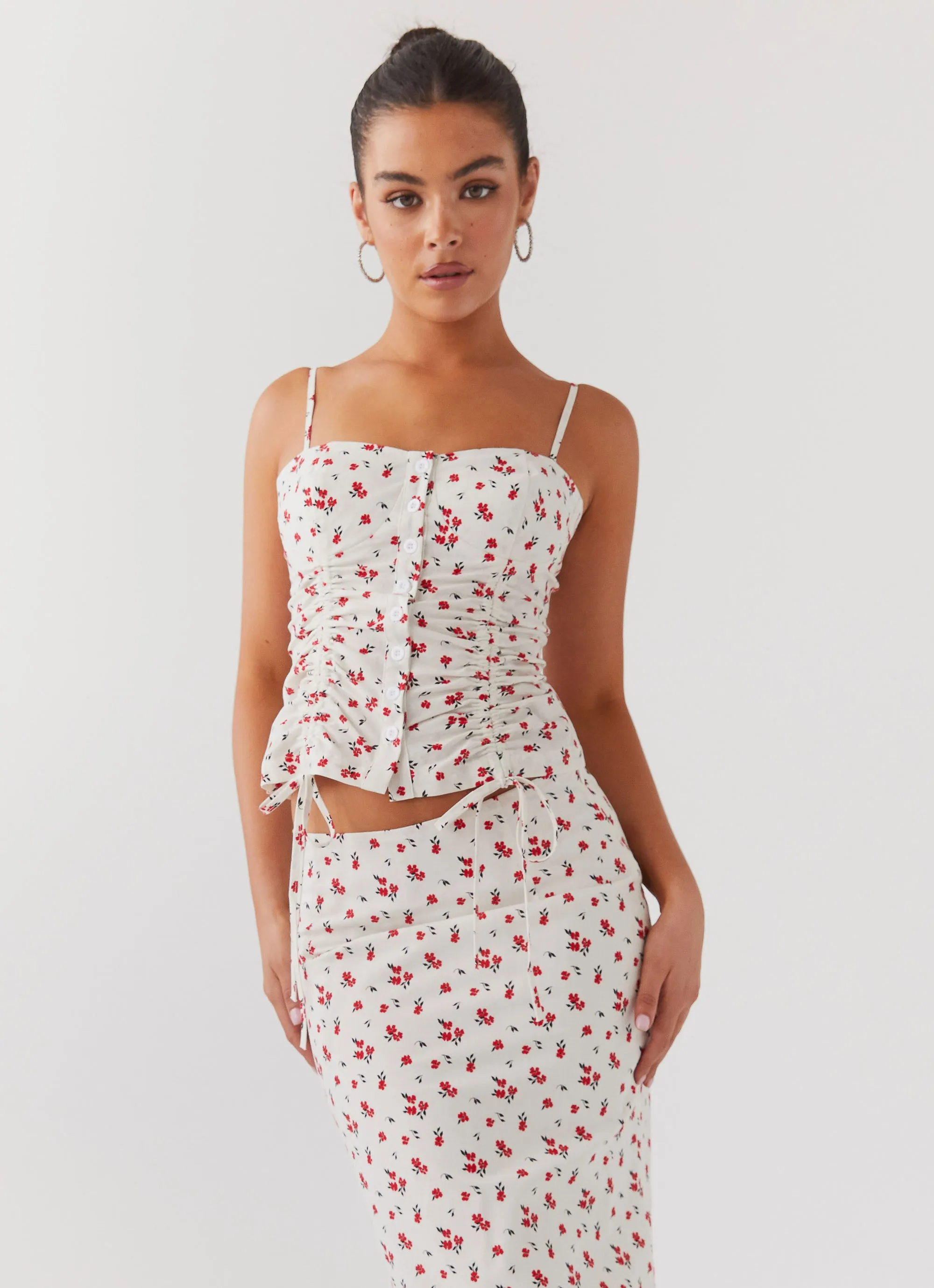 Ariana Linen Bustier Top - Poppy Floral