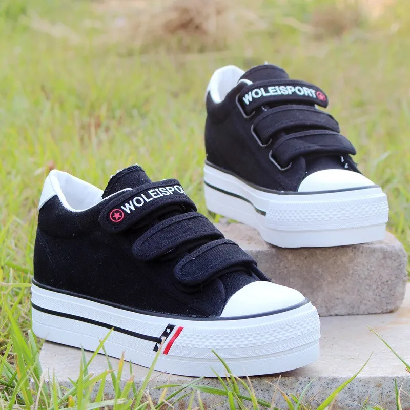 Ashore Shop Women Inner Height Increasing Canvas Wedge Shoes Trainers Female Sneakers Woman Casual Thick Bottom Sneaker