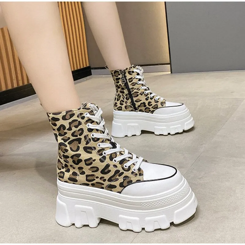 AshoreShop Womens High Platform Leopard High Top Sneaker Shoes