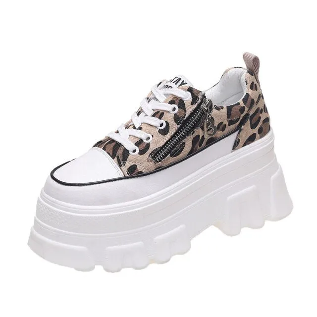 AshoreShop Womens High Platform Leopard High Top Sneaker Shoes