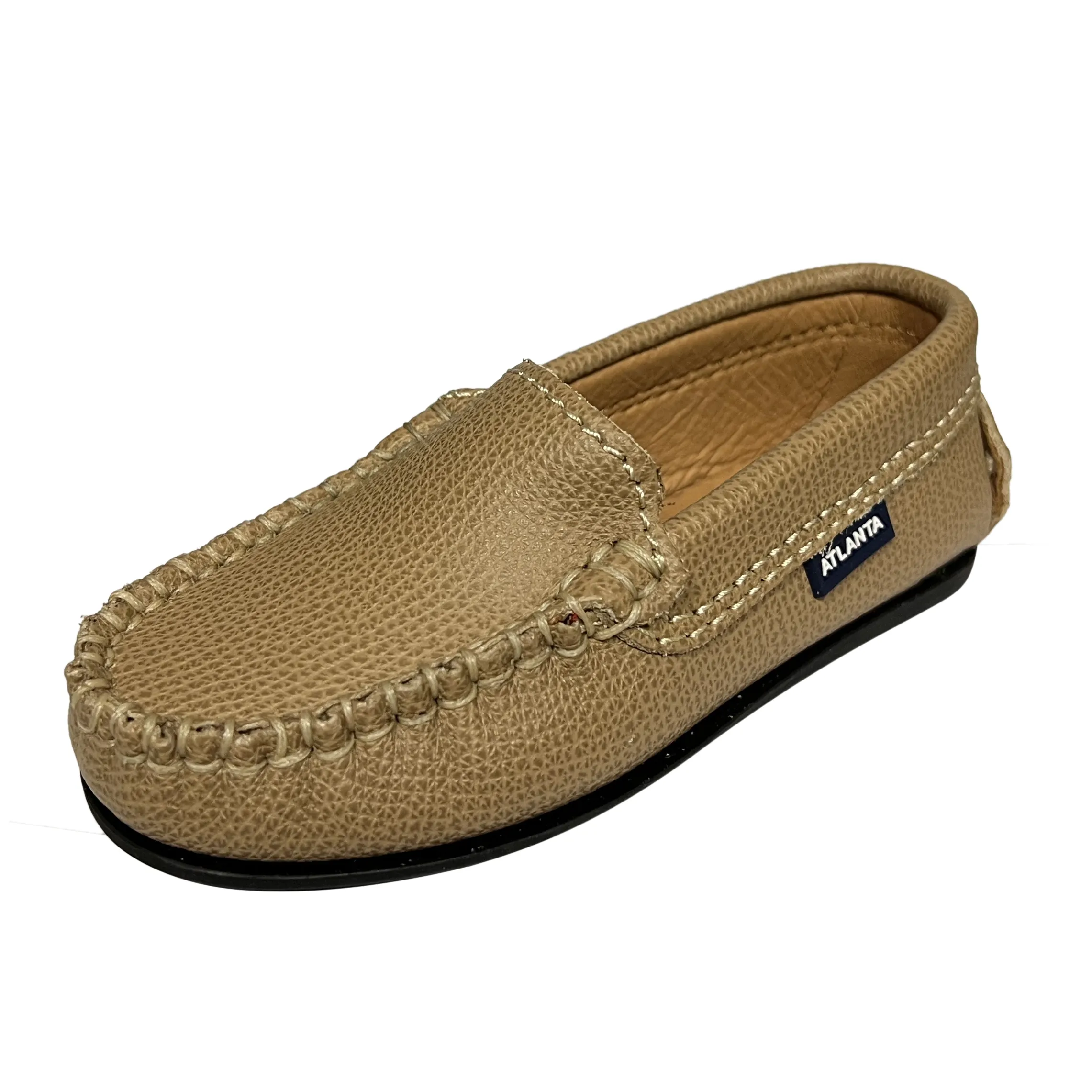 Atlanta Mocassin Boy's & Girl's Originals 015 Plain Vamp Loafers - Beige Little Grainy