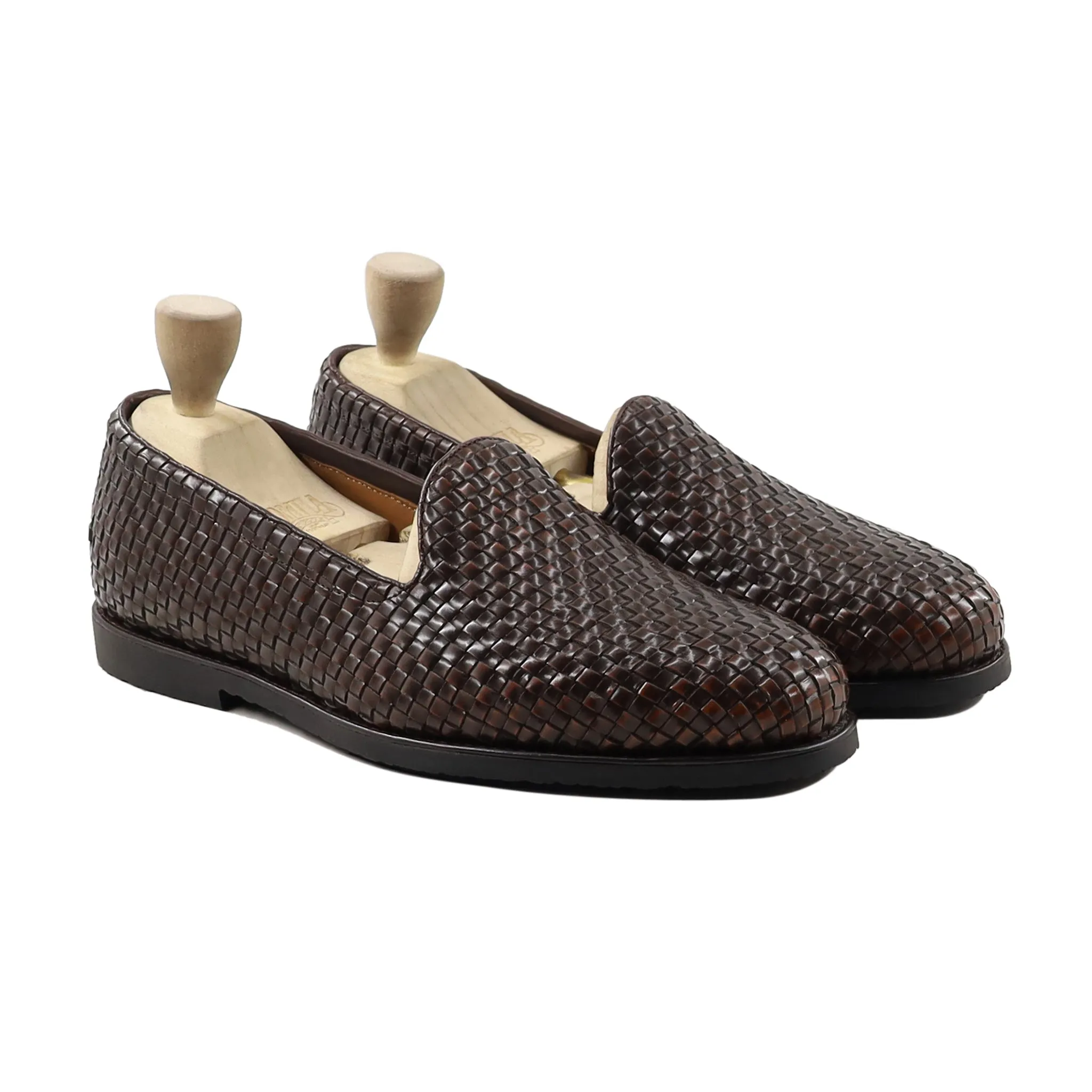 Beacon - Men's Brown Hand Woven Box Leather High Shine Loafer