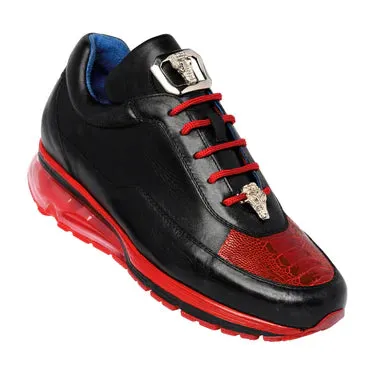 Belvedere Black and Red Men's Sneakers Genuine Ostrich Soft Italian Calf Skin