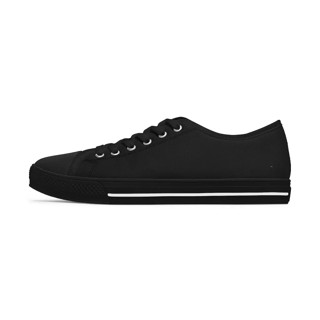 Black Color Ladies' Sneakers, Solid Color Women's Low Top Sneakers Tennis Shoes (US Size: 5.5-12)