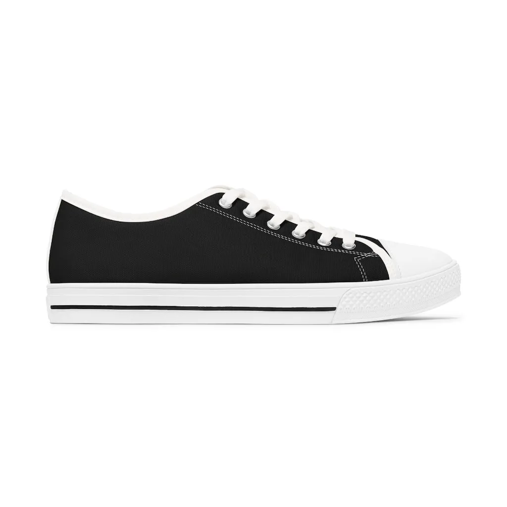 Black Color Ladies' Sneakers, Solid Color Women's Low Top Sneakers Tennis Shoes (US Size: 5.5-12)