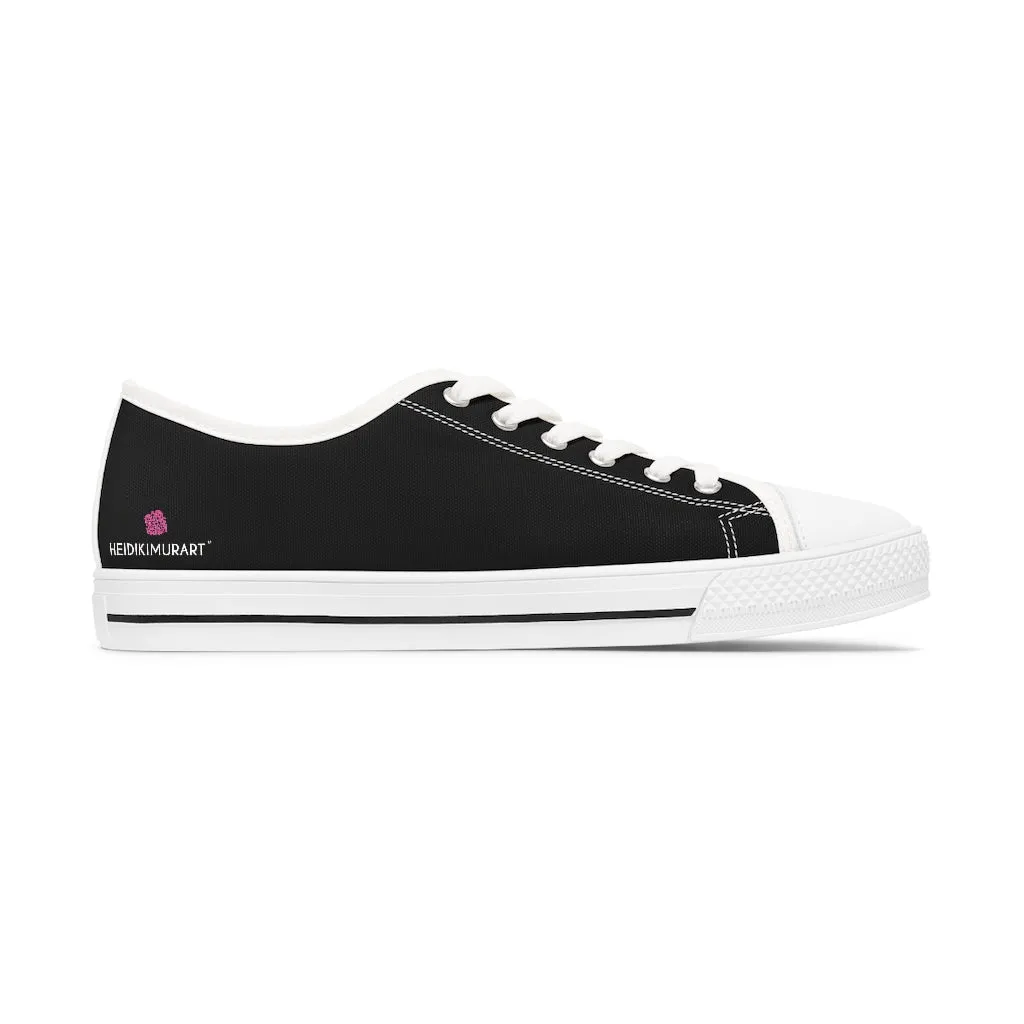 Black Color Ladies' Sneakers, Solid Color Women's Low Top Sneakers Tennis Shoes (US Size: 5.5-12)