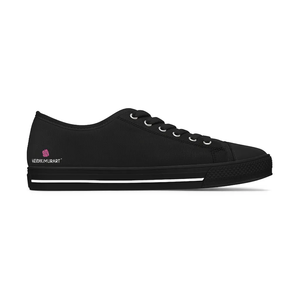 Black Color Ladies' Sneakers, Solid Color Women's Low Top Sneakers Tennis Shoes (US Size: 5.5-12)