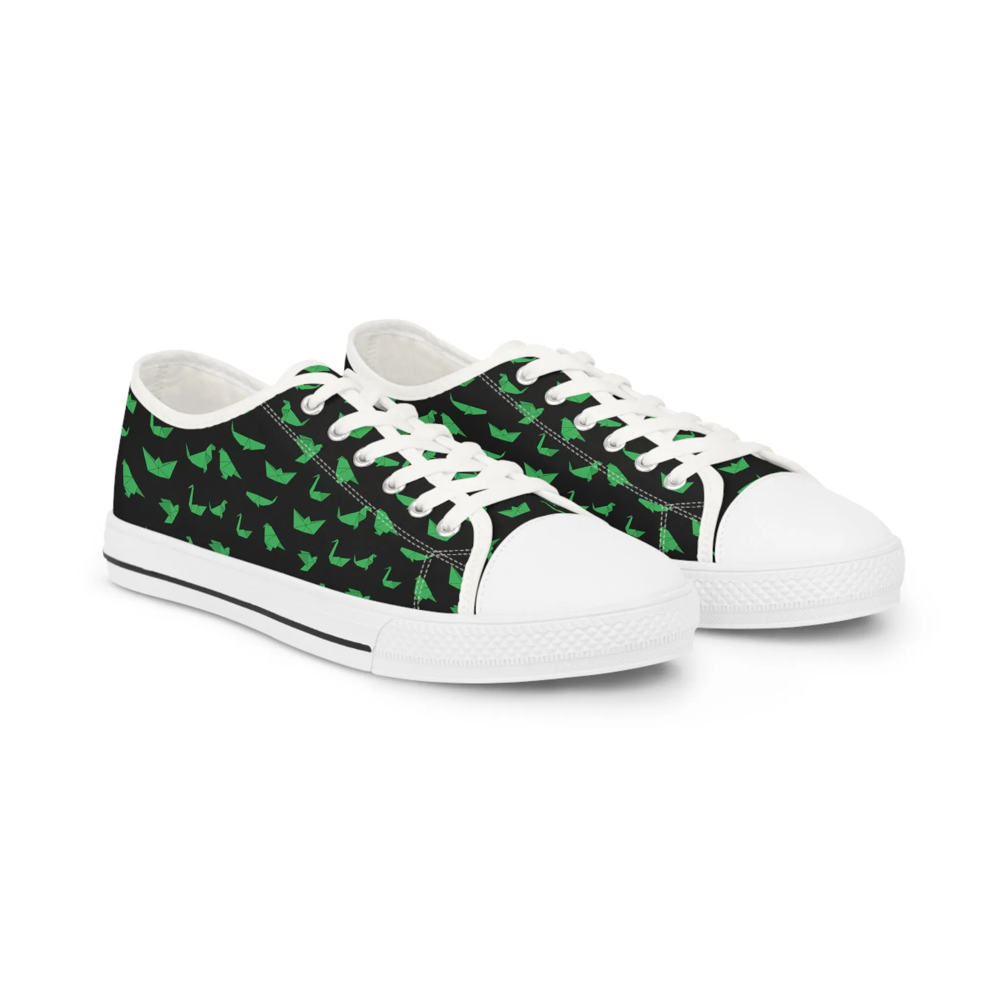 Black Crane Print Men's Sneakers, Green and Black Japanese Style Men's Low Top Sneaker Shoes (US Size: 5-14)