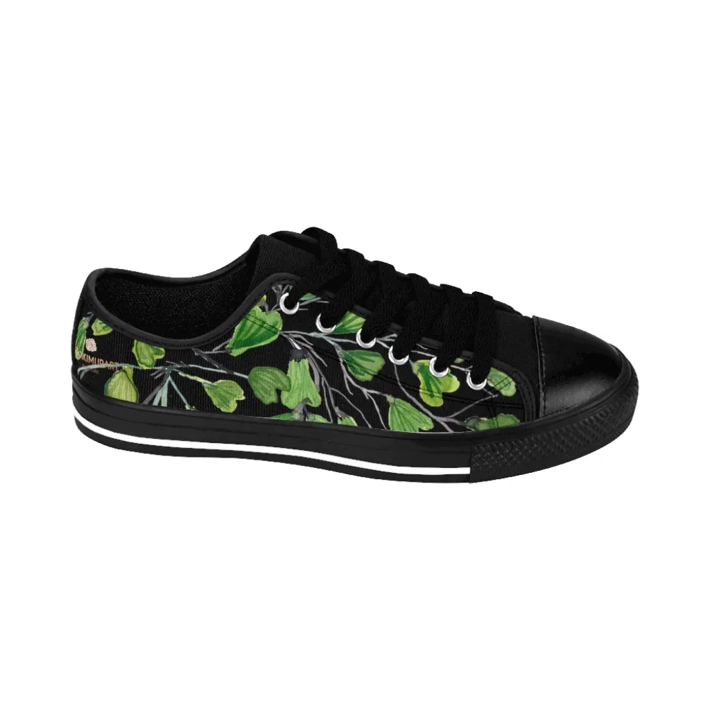 Black Green Maidenhair Men's Sneakers, Best Tropical Leaf Print Men's Low Top Tennis Shoes