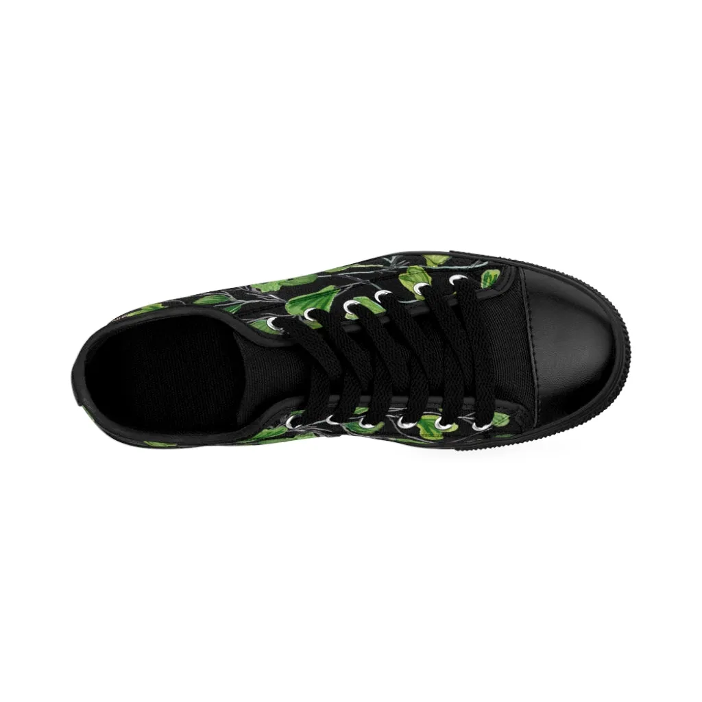 Black Green Maidenhair Men's Sneakers, Best Tropical Leaf Print Men's Low Top Tennis Shoes