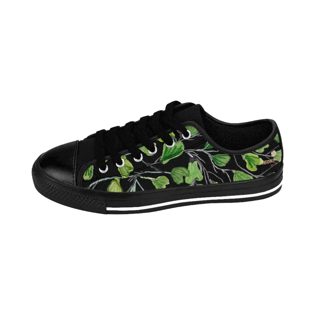 Black Green Maidenhair Men's Sneakers, Best Tropical Leaf Print Men's Low Top Tennis Shoes