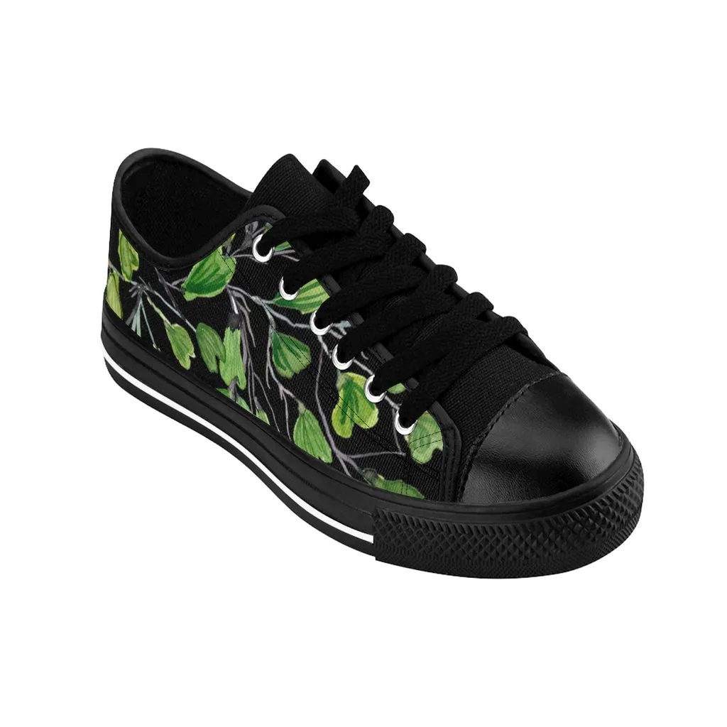 Black Green Maidenhair Men's Sneakers, Best Tropical Leaf Print Men's Low Top Tennis Shoes