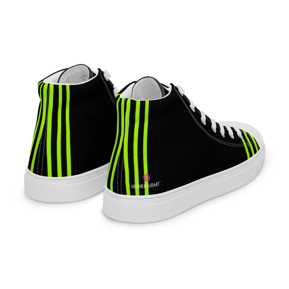 Black Green Striped Men's Sneakers, Vertical Stripes Premium High Top Tennis Shoes For Men