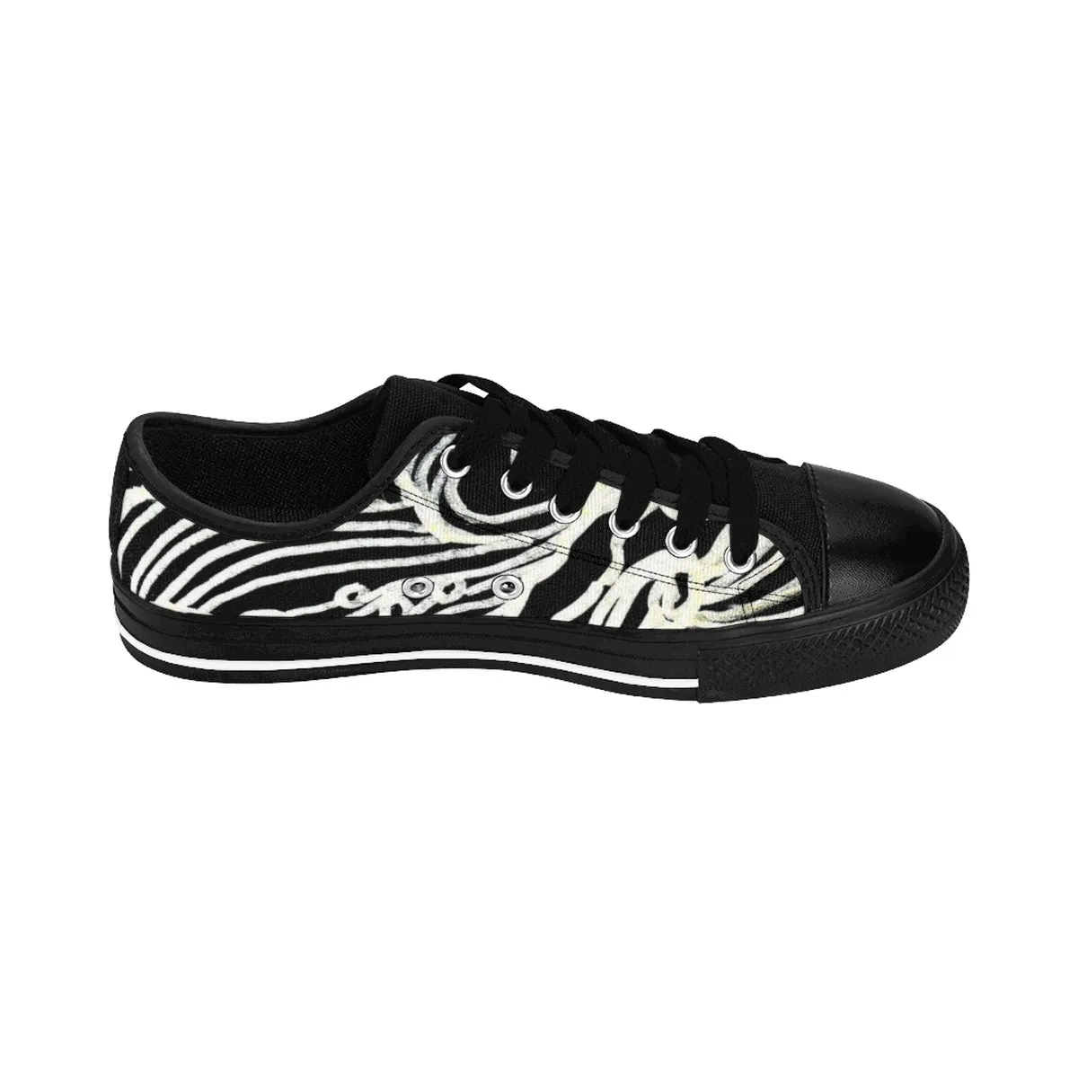 Black Japanese Waves Men's Sneakers, Premium Nylon Canvas Tennis Shoes (US Size: 7-14)