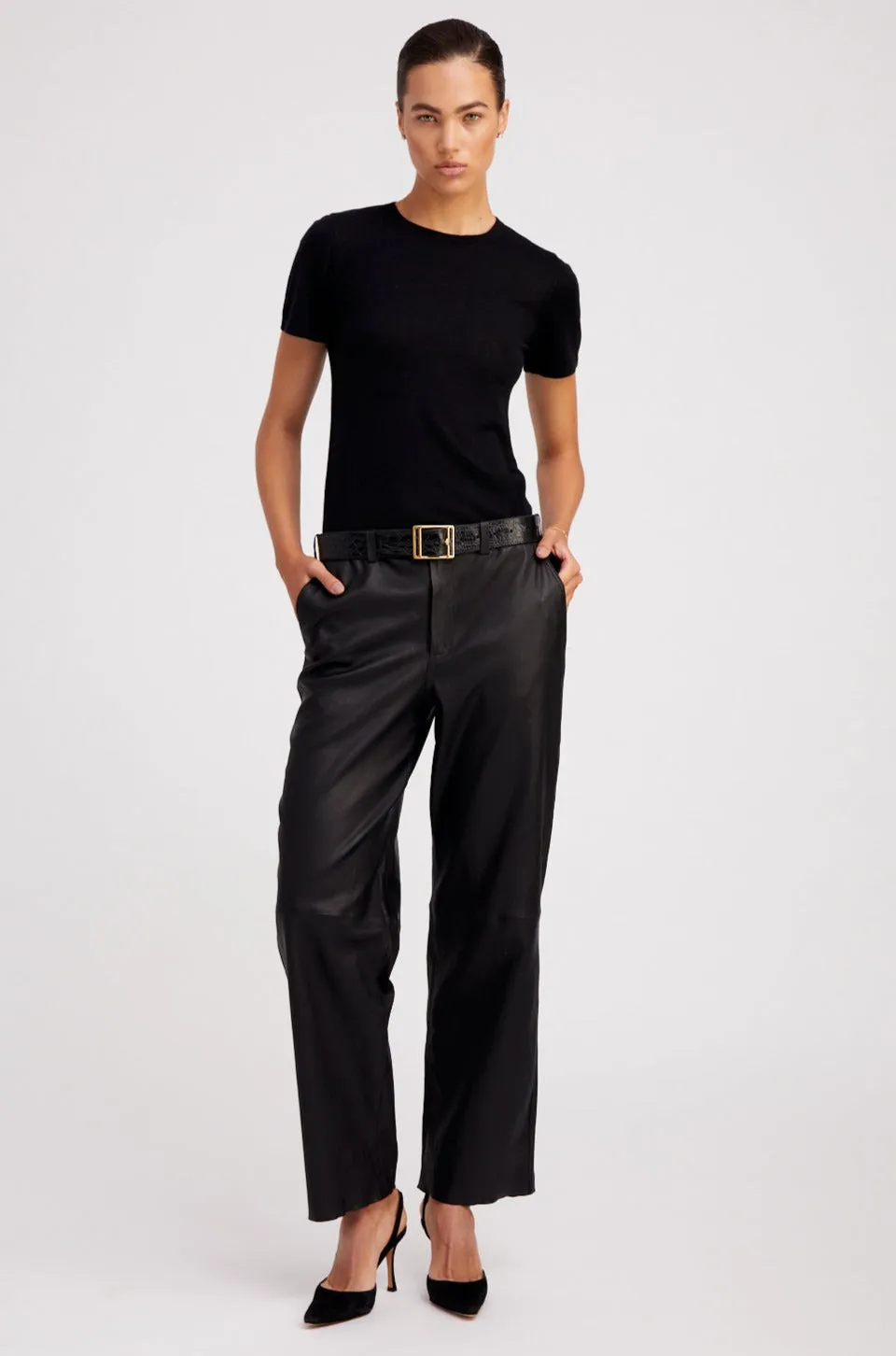 Black Leather Relaxed Trousers