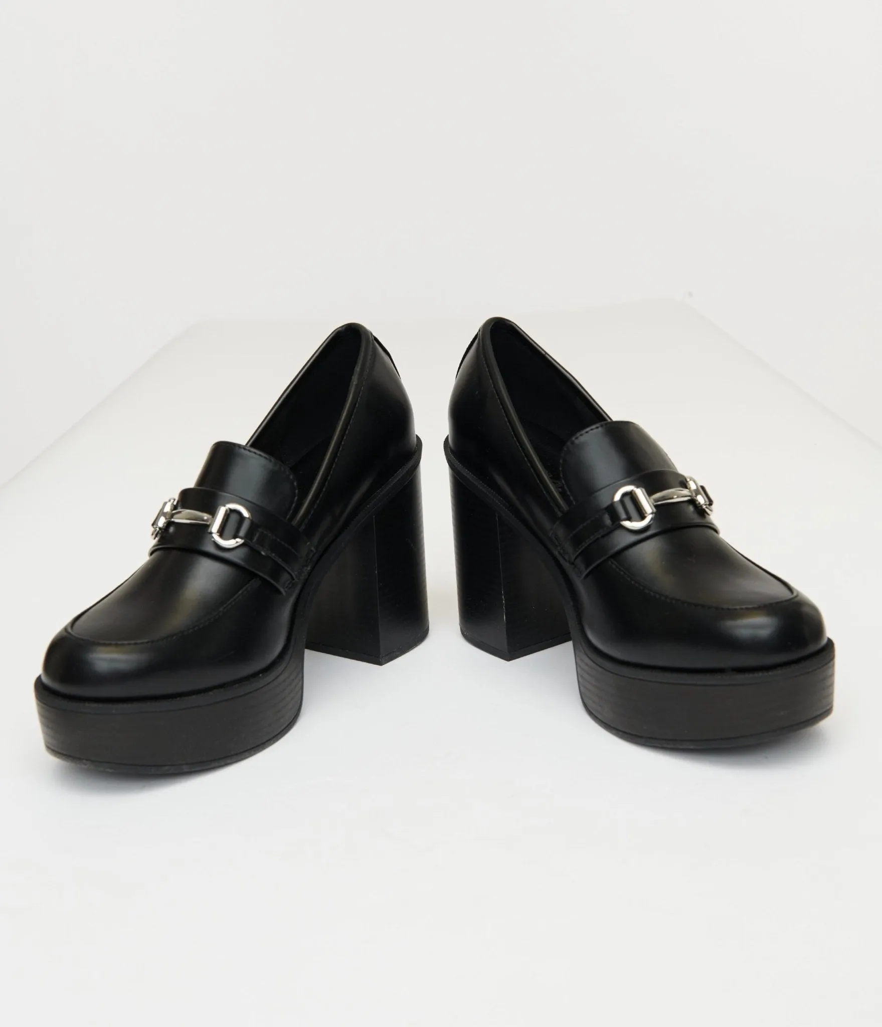 Black Leatherette Loafer Heels