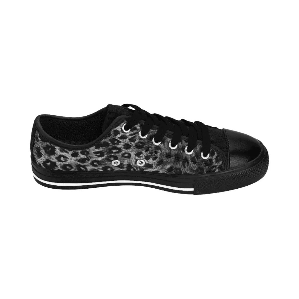 Black Leopard Print Men's Sneakers, Designer Wild Animal Print Best Low Top Shoes For Men