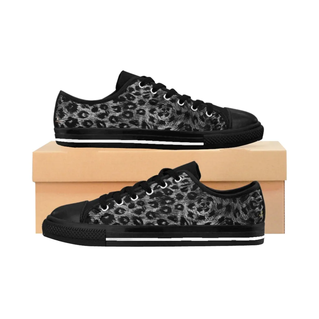 Black Leopard Print Men's Sneakers, Designer Wild Animal Print Best Low Top Shoes For Men