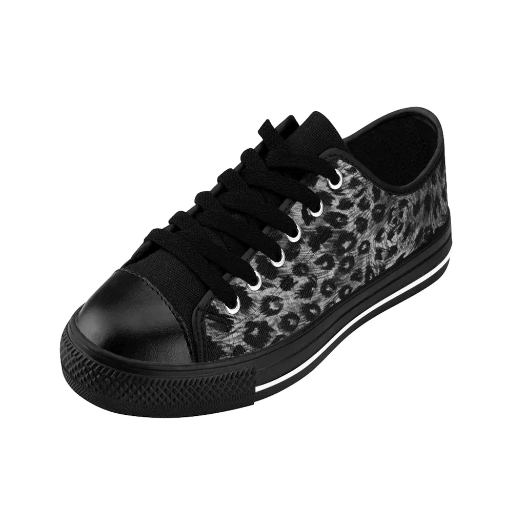 Black Leopard Print Men's Sneakers, Designer Wild Animal Print Best Low Top Shoes For Men