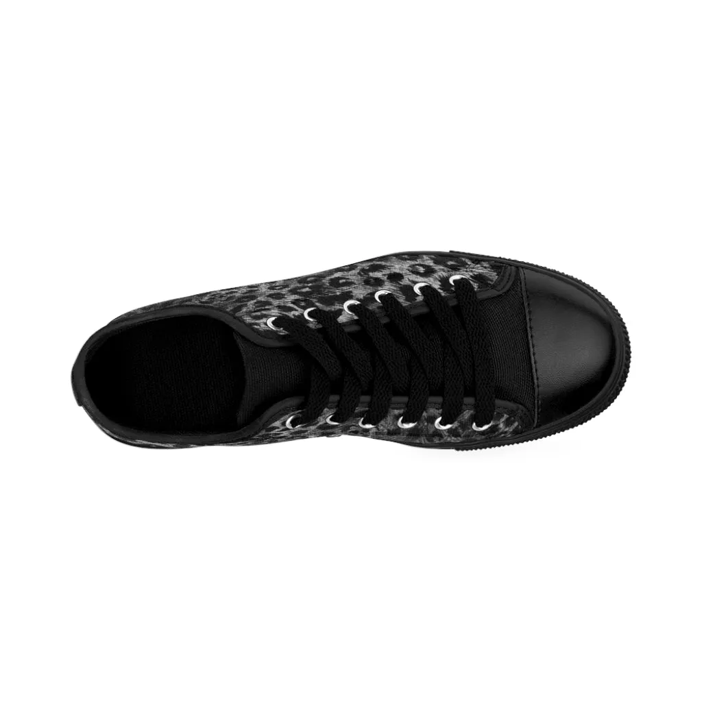 Black Leopard Print Men's Sneakers, Designer Wild Animal Print Best Low Top Shoes For Men