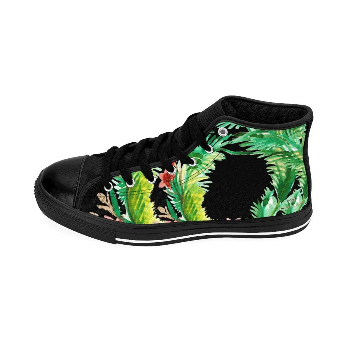 Black Red Floral Men's Sneakers, Fall Floral Print Designer High-top Running Tennis Shoes