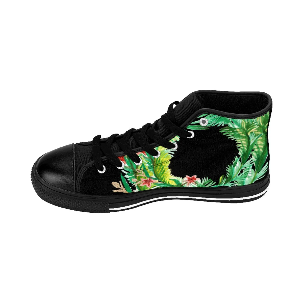 Black Red Floral Men's Sneakers, Fall Floral Print Designer High-top Running Tennis Shoes