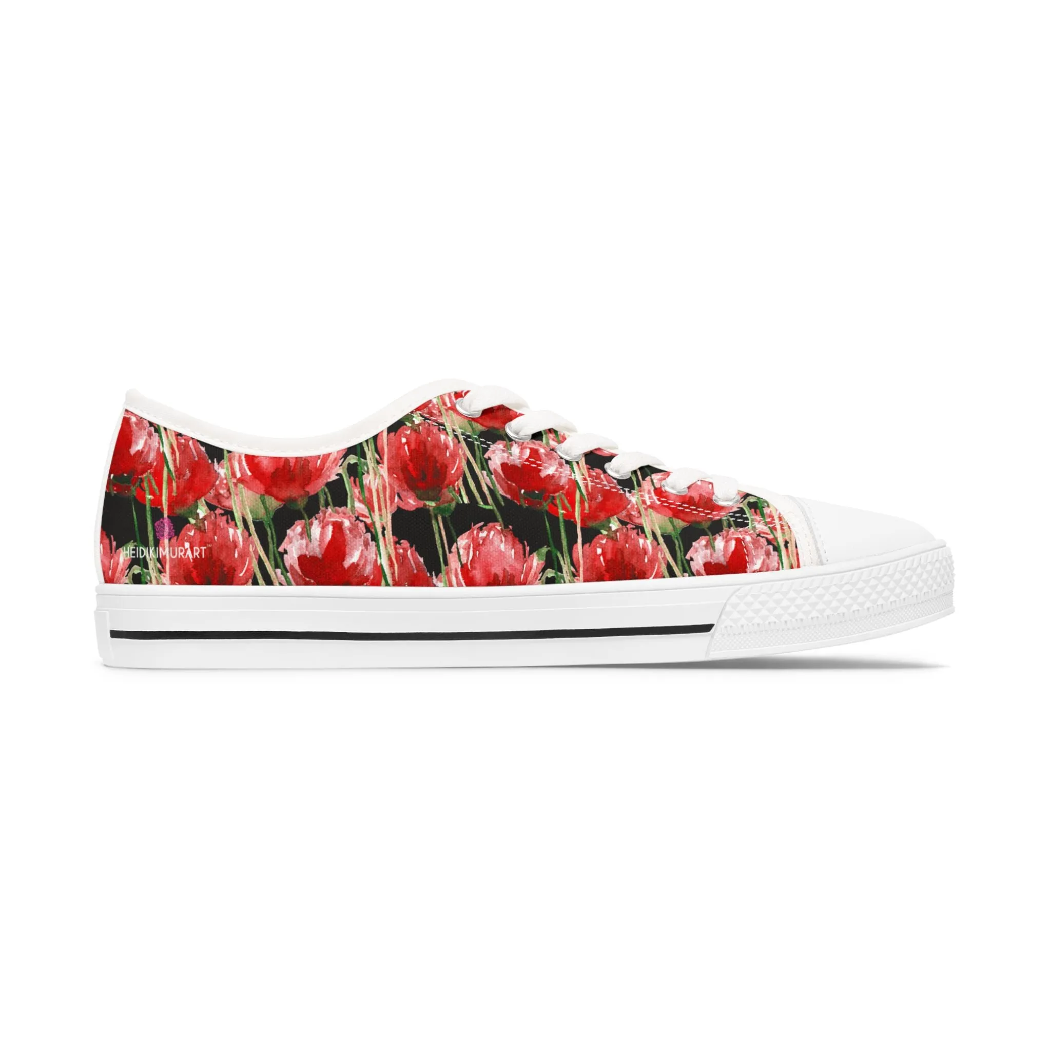 Black Red Tulips Women's Sneakers, Floral Print Women's Canvas Fashion Low Top Sneakers (US Size: 5.5-12)