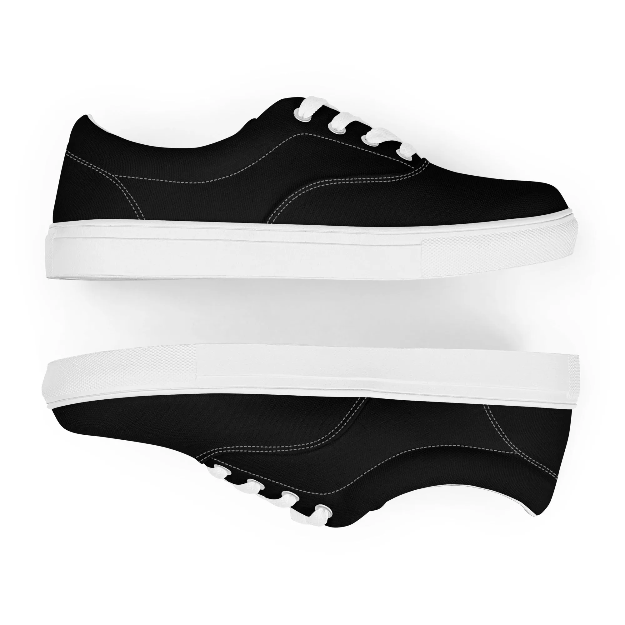 Black Solid Color Men's Sneakers, Solid Sleek Black Color Best Designer Men’s Lace-up Low Top Canvas Shoes (US Size: 5-13)