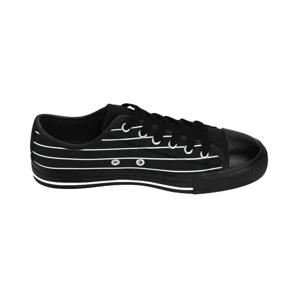 Black Stripes Print Men's Sneakers, Best Modern Striped Designer Fashion Low Tops For Men