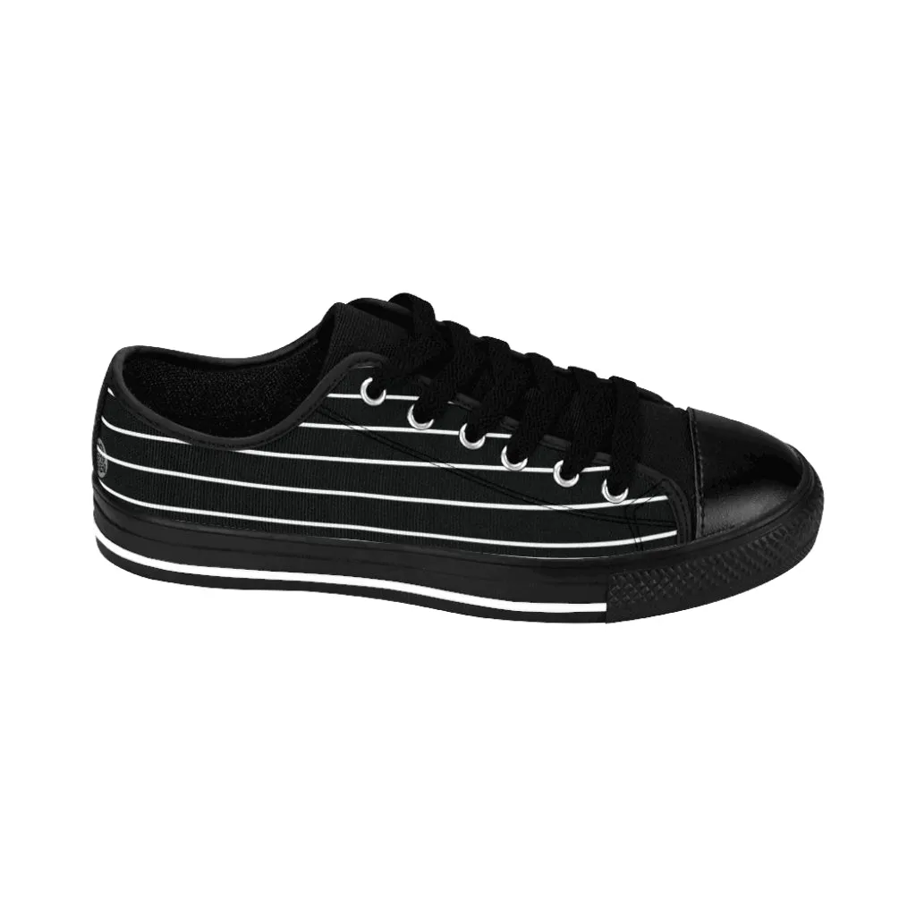 Black Stripes Print Men's Sneakers, Best Modern Striped Designer Fashion Low Tops For Men