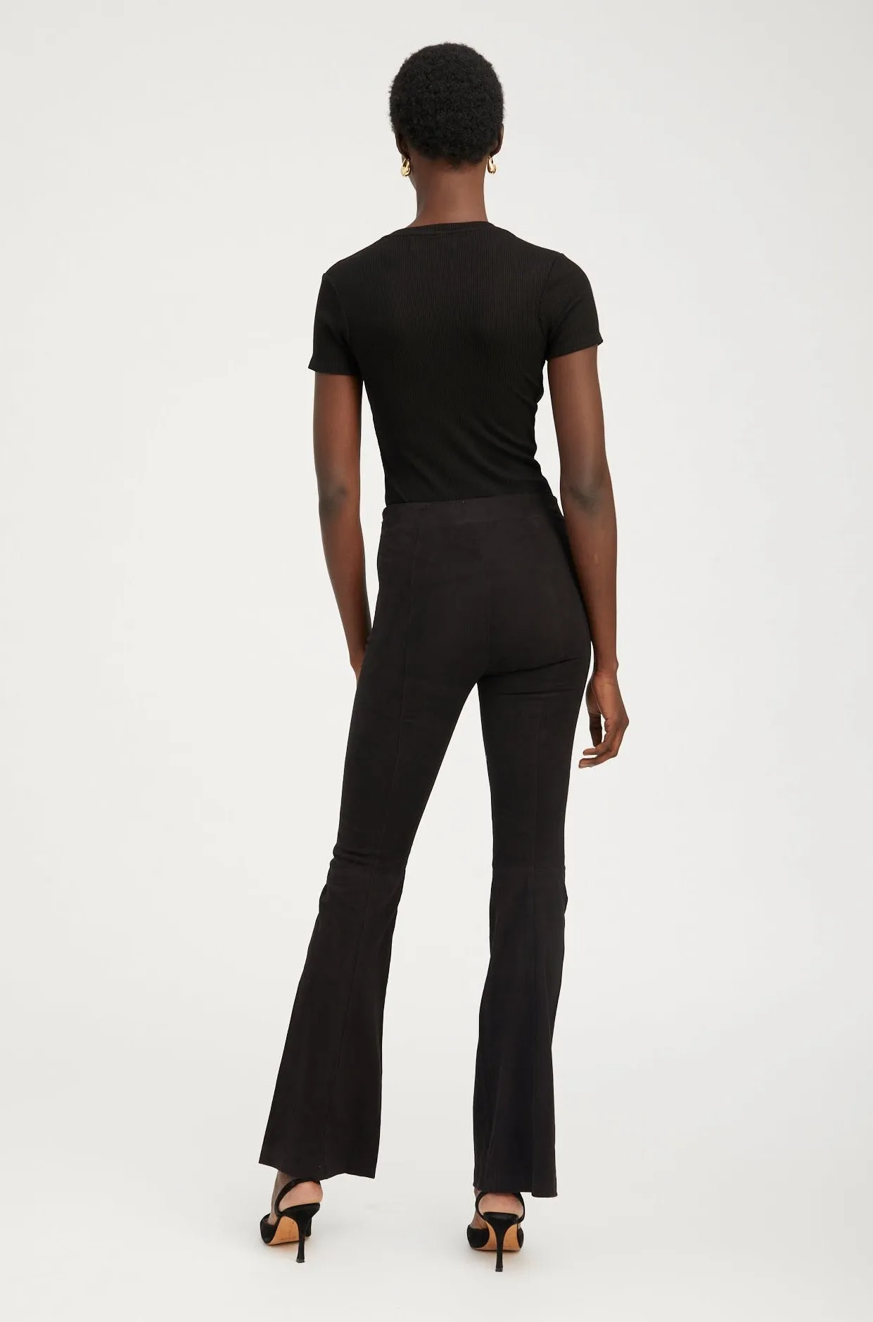 Black Suede Patch Pocket Super Flare Pants