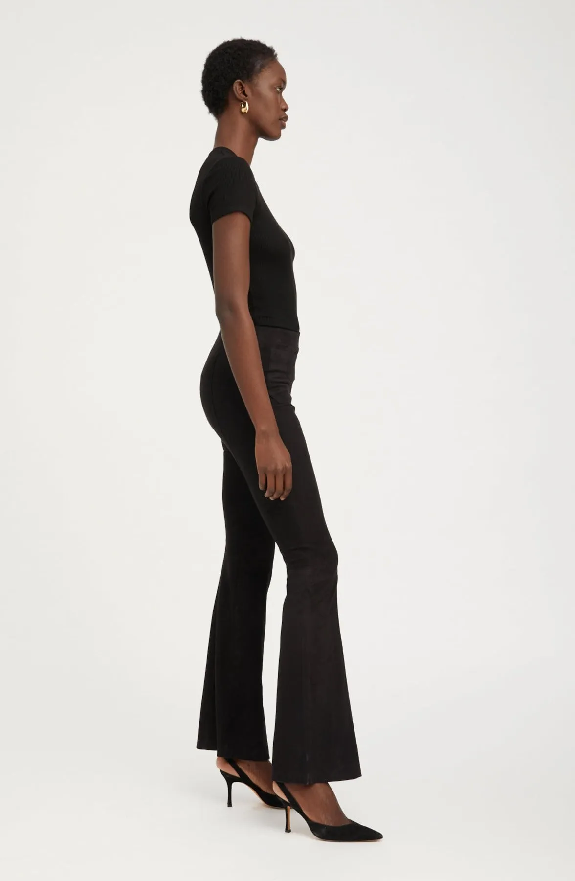 Black Suede Patch Pocket Super Flare Pants