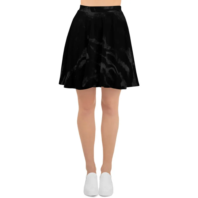 Black Tiger Stripe Skater Skirt, Animal Print Women's Mid-Thigh Skirt- Made in USA/EU