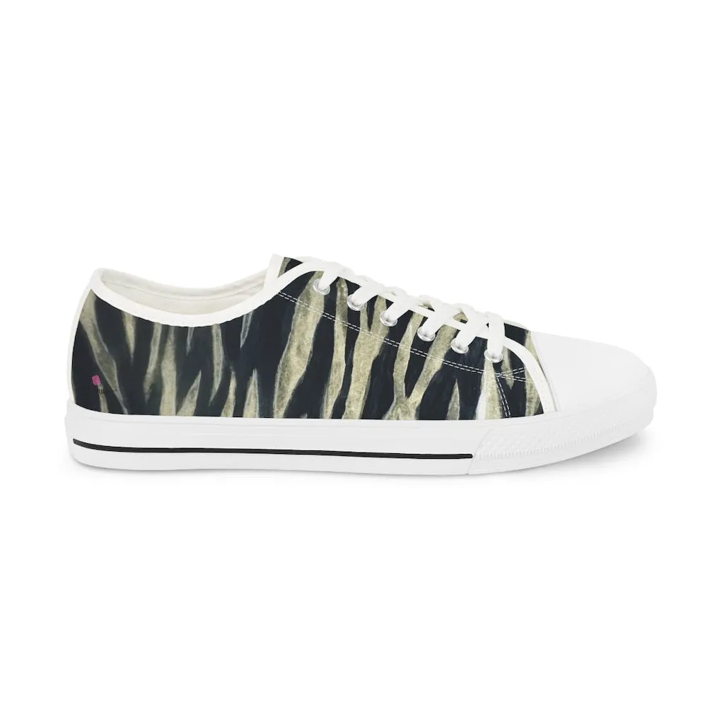 Black Tiger Striped Men's Shoes, Best Animal Print Men's Low Top Sneakers For Men (US Size: 5-14)