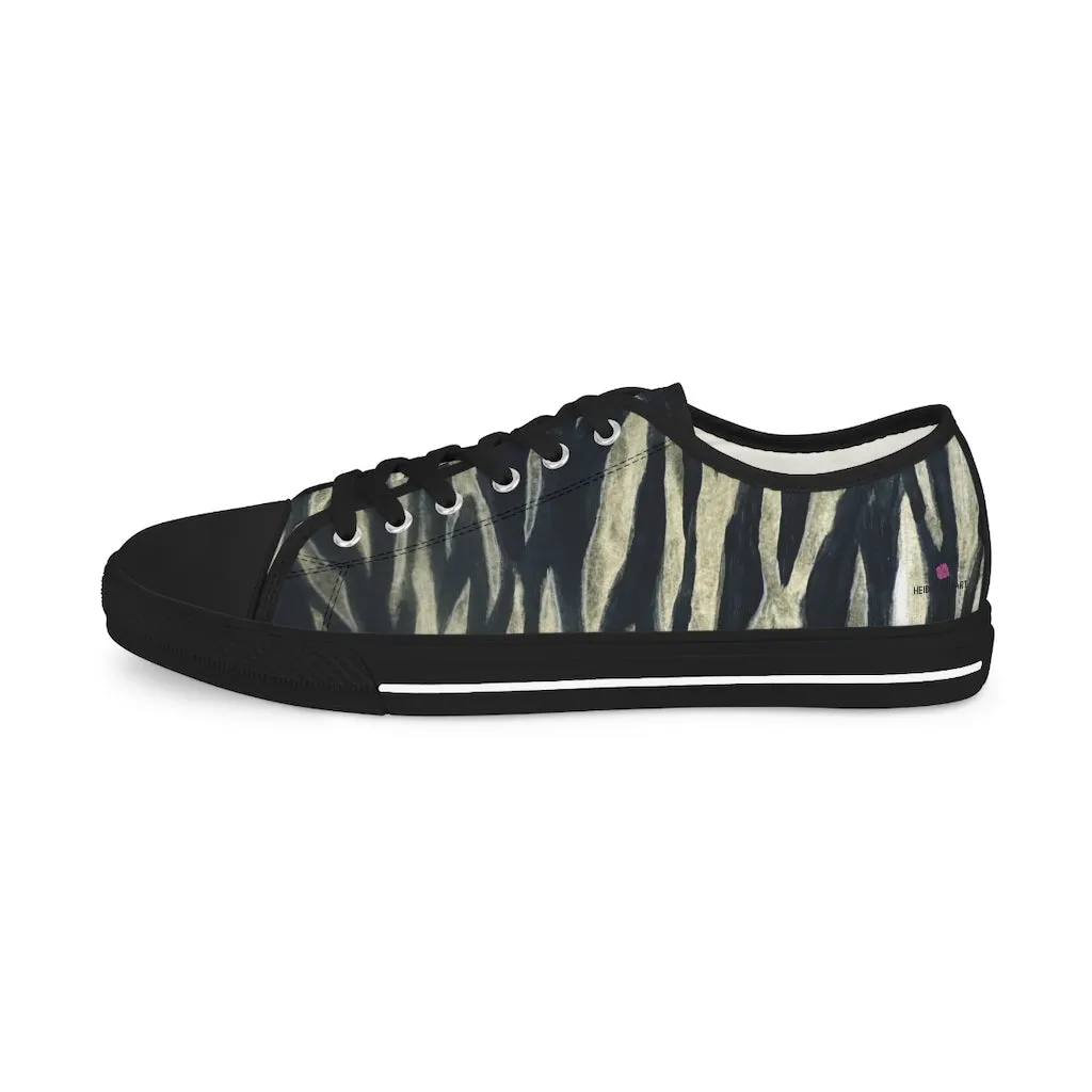 Black Tiger Striped Men's Shoes, Best Animal Print Men's Low Top Sneakers For Men (US Size: 5-14)