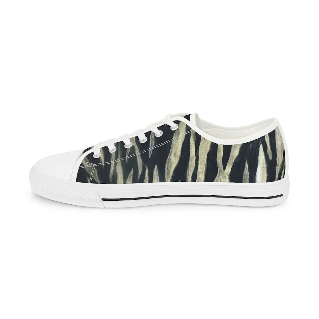 Black Tiger Striped Men's Shoes, Best Animal Print Men's Low Top Sneakers For Men (US Size: 5-14)