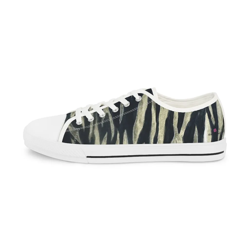 Black Tiger Striped Men's Shoes, Best Animal Print Men's Low Top Sneakers For Men (US Size: 5-14)