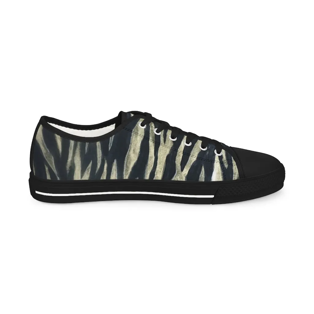 Black Tiger Striped Men's Shoes, Best Animal Print Men's Low Top Sneakers For Men (US Size: 5-14)